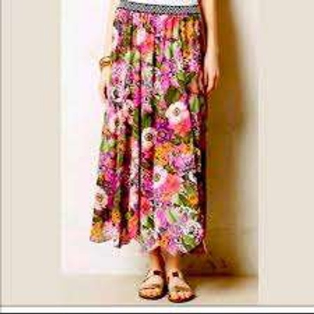 Anthropologie Maeve Banda Floral Tropical Maxi Skirt MEDIUM Maximalist Boho